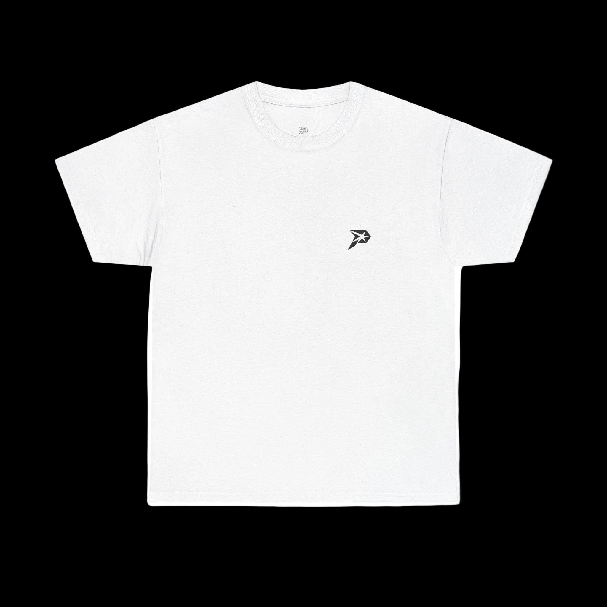 Minimal 'Proof' Chest Logo T‑Shirt — Simple White Graphic Tee