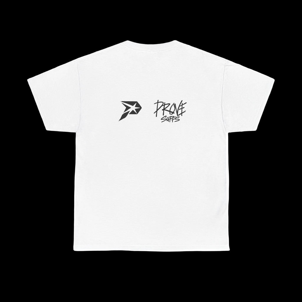 Minimal 'Proof' Chest Logo T‑Shirt — Simple White Graphic Tee