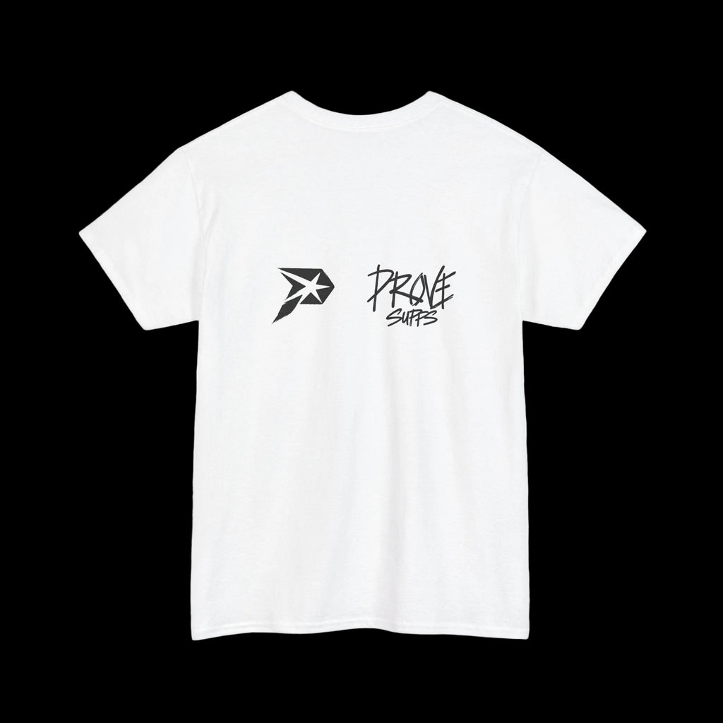 Minimal 'Proof' Chest Logo T‑Shirt — Simple White Graphic Tee